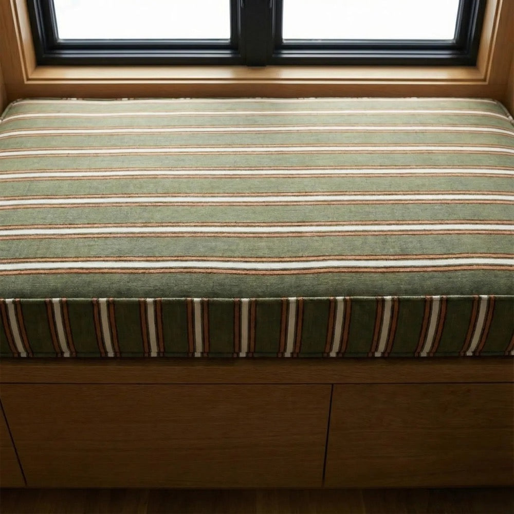 3” Custom Indoor Bench Cushion | Made to Measure Striped Upholstered Seat Pad | Comfortable Built-In Bench Cushion