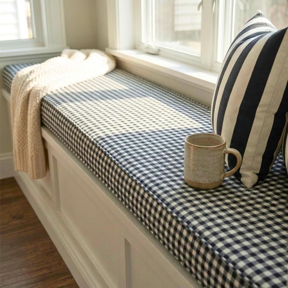 Custom Bench Cushion, Gingham Window Seat Cushion, Farmhouse Window Bench Seat Pad