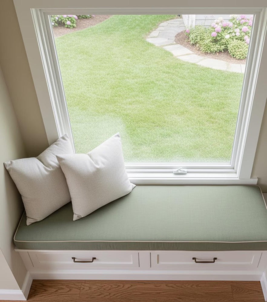 4" Indoor Bench Cushion, Custom Linen Seat Pad with Foam, Washable Zippered Cover