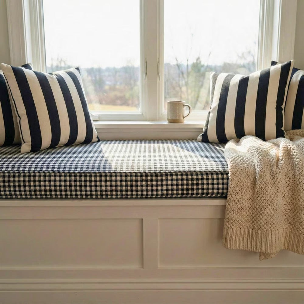Custom Bench Cushion, Gingham Window Seat Cushion, Farmhouse Window Bench Seat Pad