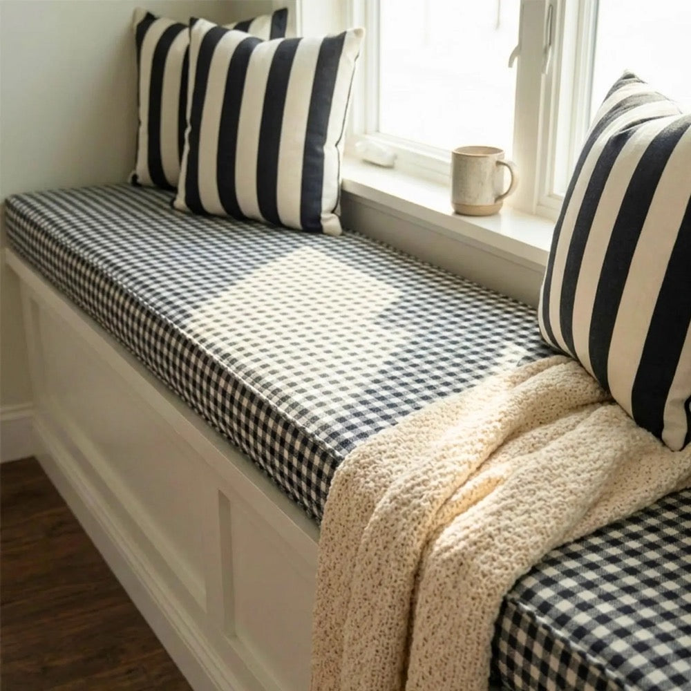 Custom Bench Cushion, Gingham Window Seat Cushion, Farmhouse Window Bench Seat Pad