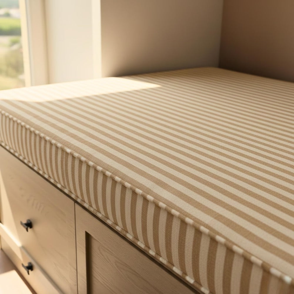 Red Striped Farmhouse Bench Cushion, Custom Window Seat Pad with Washable Linen Cover and Foam Insert