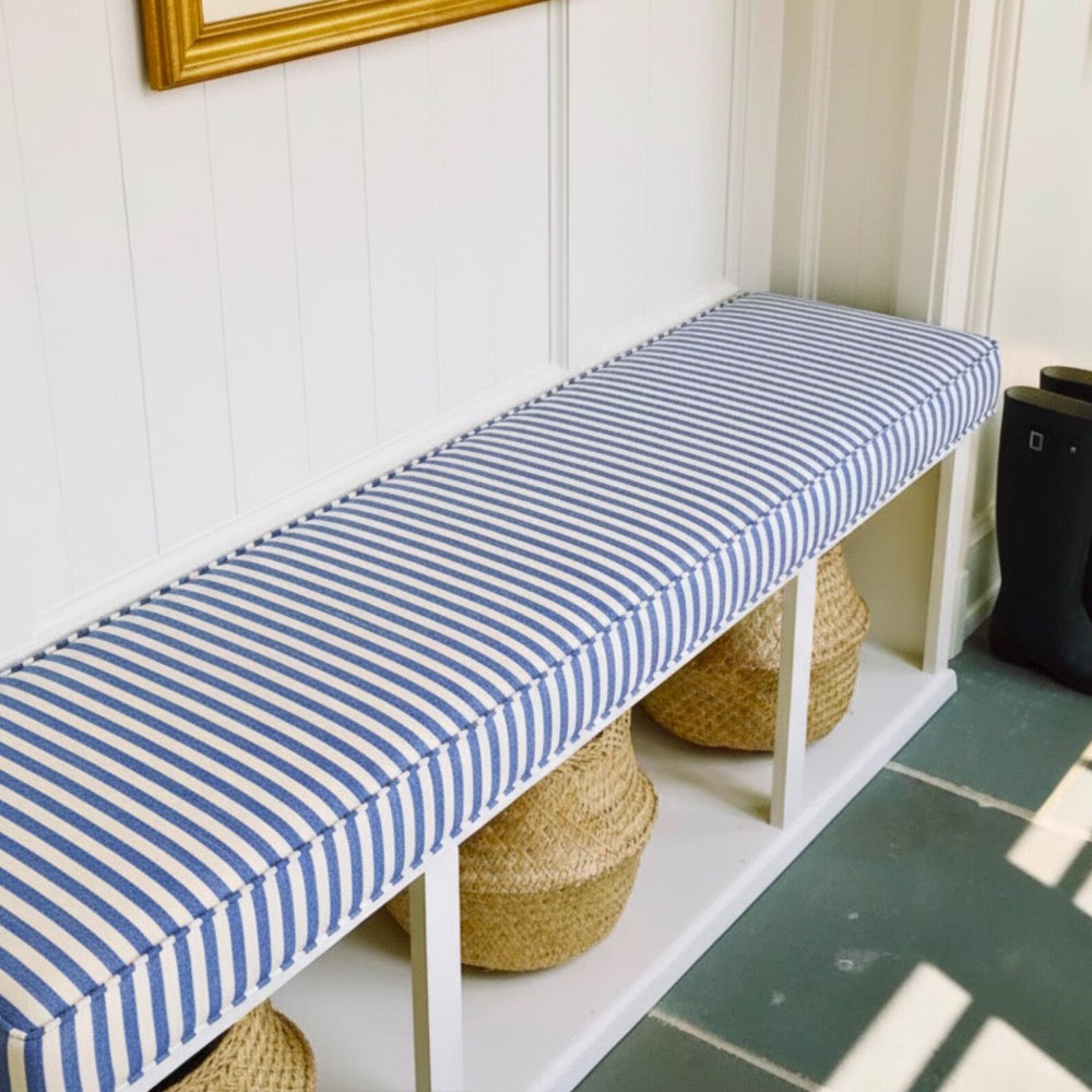 Red Striped Farmhouse Bench Cushion, Custom Window Seat Pad with Washable Linen Cover and Foam Insert