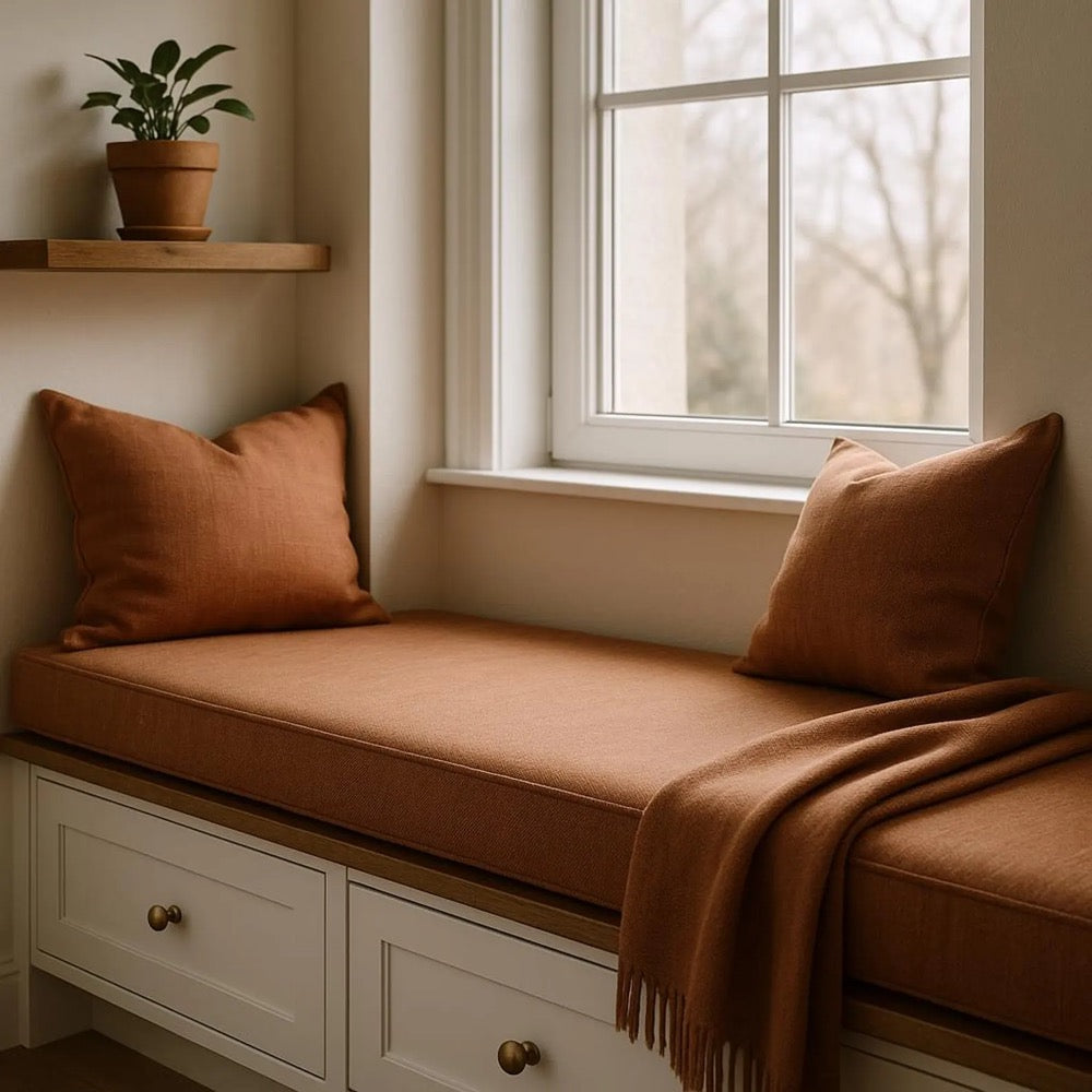 2" Thick Linen Indoor Bench Cushion, Linen Seat Cushion, Bench Seat Cushions, Window Seat Cushion