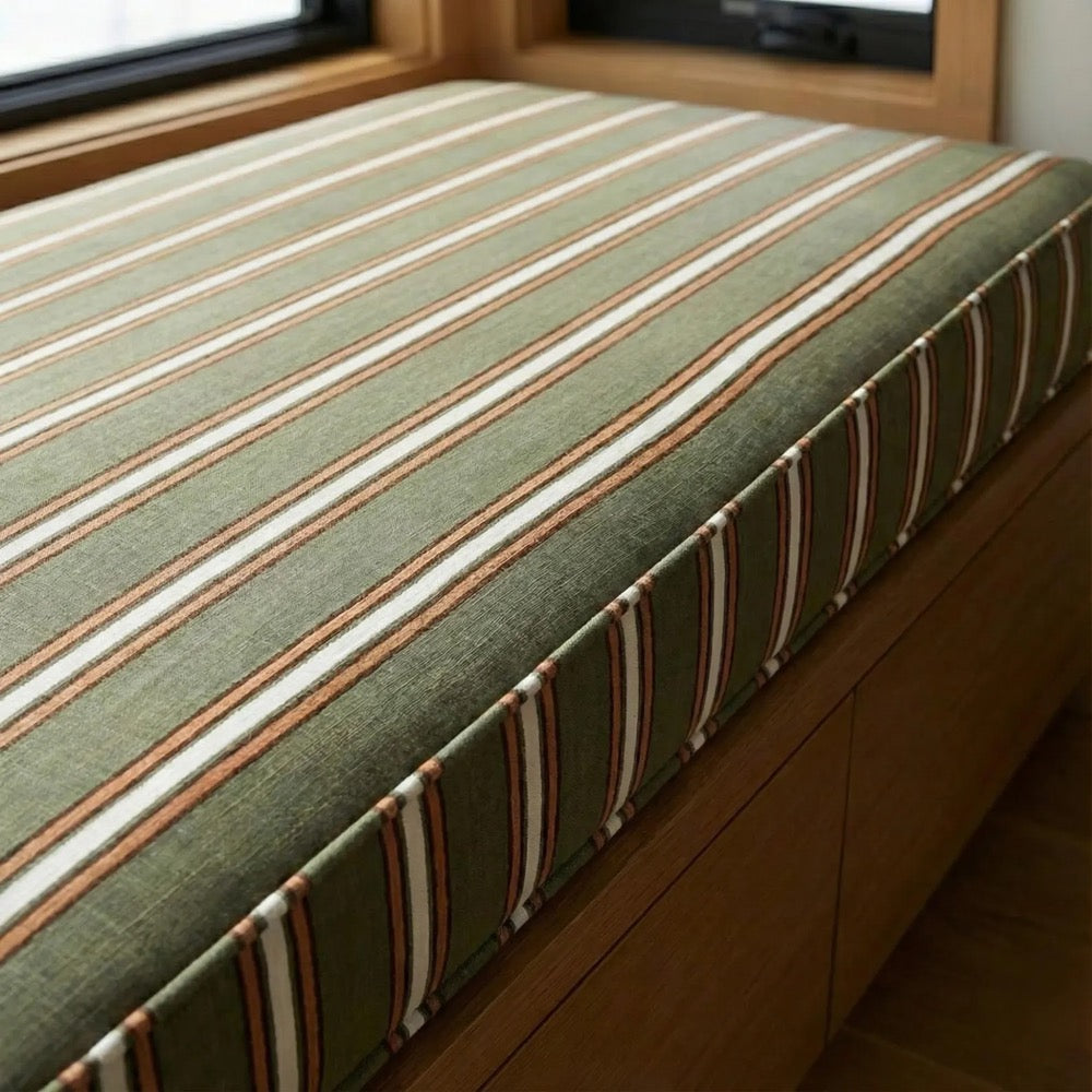 3” Custom Indoor Bench Cushion | Made to Measure Striped Upholstered Seat Pad | Comfortable Built-In Bench Cushion
